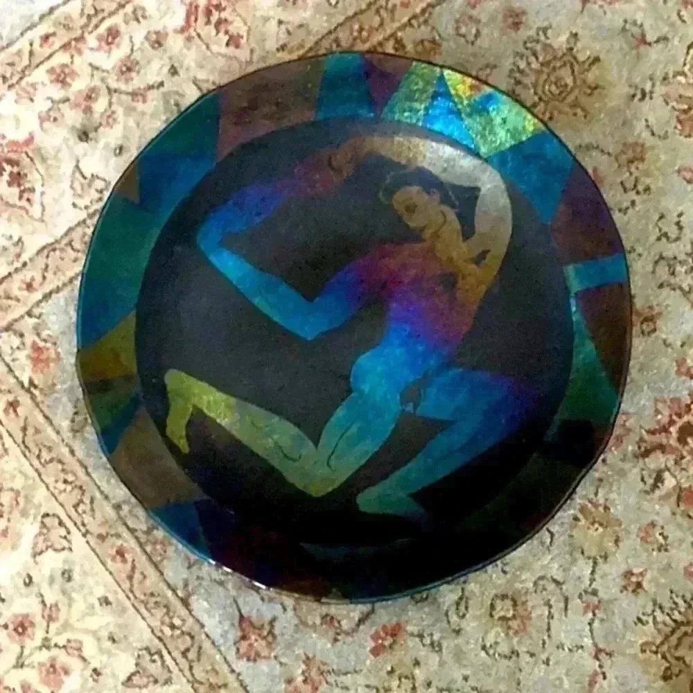 hand made pottery black iridescent” Hercules bowl “dish